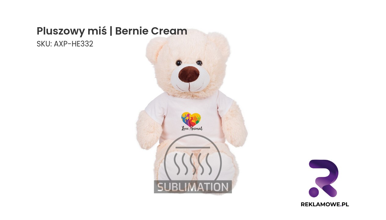 Pluszowy miś koloru kremowego o imieniu Bernie