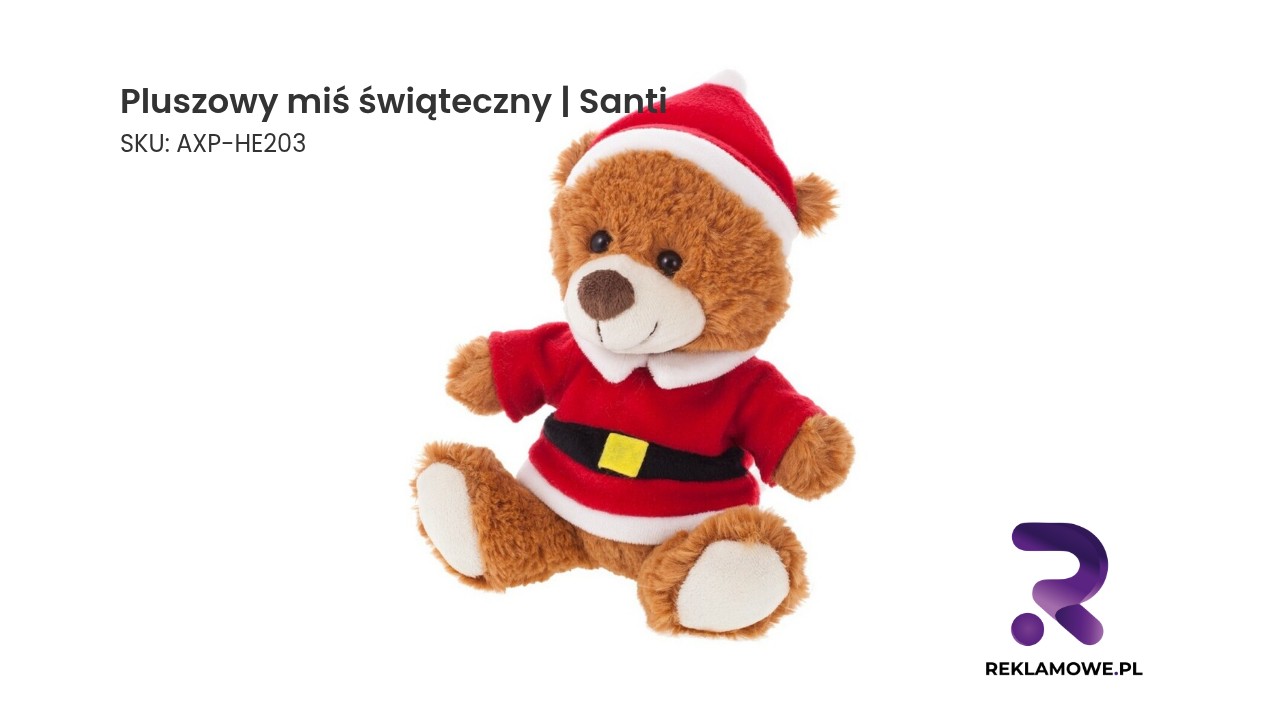 Pluszowy miś świąteczny Santi – miękka dekoracja bożonarodzeniowa